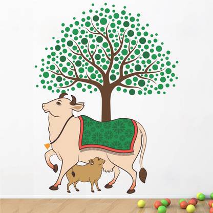 WALLPIK Kamadhenu - The Divine Cow - Tree - Creative - Colorful - Wall Sticker - WP058