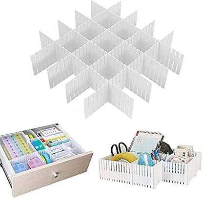 NH WORLD 8 PCs Adjustable Stretchable Interlocking Drawer Clapboard Divider/Grid Closet Sorting Partition/Plastic Strips Separators cabinet Storage box organizer| Clothes/Socks/Makeup,12 Pc Drawer Divider