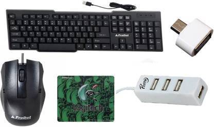 PRODOT 5 in 1 Combo With Keyboard,Mouse,Usb Hub,OTG,Mouse Pad Combo Set Designed for Gaming