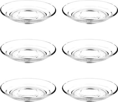 vetreo Pack of 6 Glass Crystal Clear Glass Saucer Set Premium Glass Plain Exotic Saucer for Tea Cup Or Coffee Mug Hold Or Tea DrinkCrystal Clear Glass Saucer Set of 6 Only Saucers Without Cup for Serving Tea Coffee Snacks
