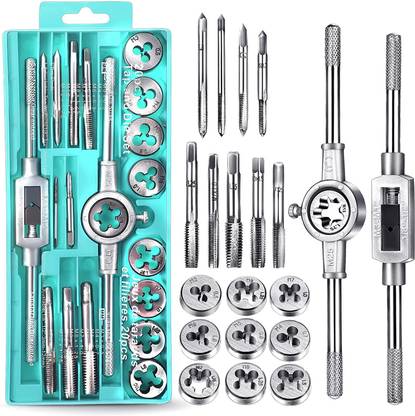 atozshop11 20 Piece Metric Tap and Die Set Manual Tooth Opener Alloy Steel Die Set with Green Storage Case Tapping Thread Cutting Kit