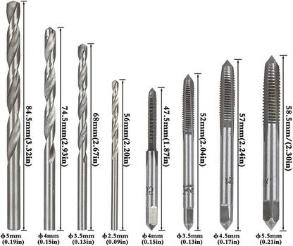 metrotools 9 Pcs Adjustable T-Handle Tap Holder Wrench, Machine Thread Taps Set Tool Set with 4 Pcs Metric Taps Set (M3-M6 Taps), 4 Pcs Drill Bits