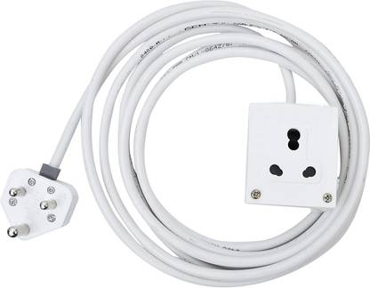 Expeditious Extension Board 1 Single Socket 15A 16A 2 Meter 1.5 mm Long Wire Cable Cord with 15 16 Amp Big Power Plug (Polycarbonate)(White) Extension Board 1 Single Socket 15A 16A 2 Meter 1.5 mm Long Wire Cable Cord with 15 16 Amp Big Power Plug (Polycarbonate)(White) Three Pin Plug