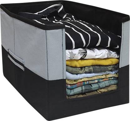 wini krafts 1 Foldable Non Woven Shirt Stacker Wardrobe Organizer With Side Handle New (Pack of Grey Black 1 pcs ) grey black 1 pcs