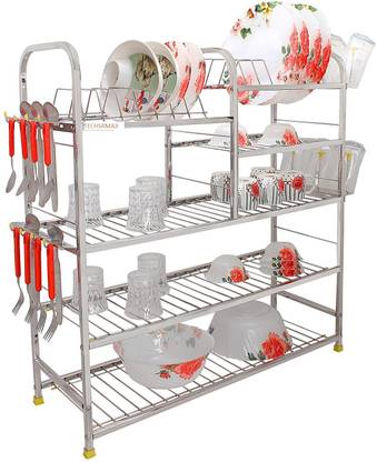 TechSrmaji Containers Kitchen Rack Steel 5 Layer Kitchen Racks Steel Bartan Stand in Kitchen Steel Racks for Kitchen Wall Mounted Stainless Steel Utensil Stand for Kitchen Wall Mount Kitchen Storage Kitchen Wall Rack (24X24) Inch