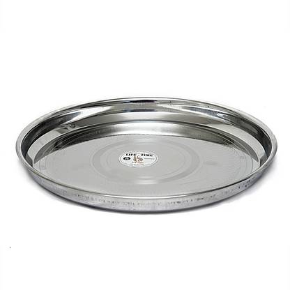 SBM Stainless Steel Round Shape 22 Gauge Heavy Lunch Dinner Plates Big Bhojan Thali Kitchen & Dining set, Size - 14" (Dia - 12.2 inch) - Set of 12 Pieces Dinner Plate