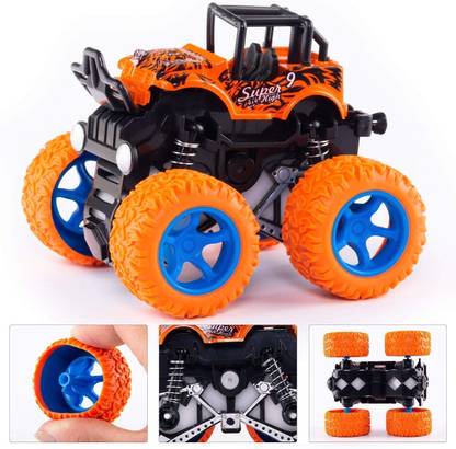 KEYUR Mini Monster Truck Pull Back Cars Toys, 360 Degree Stunt car Friction Powered Cars Push go Truck for Toddlers Kids Gift ( Pack of 1 Car ) ( Multicolor )