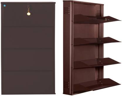 Delite Kom 29 Inches wide Latitude Four Door Powder Coated Wall Mounted Metallic Coffee Metal Shoe Rack