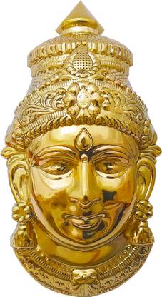 JDS PUJA ARTICLES Gold Plated Brass Amman Devi face Kalasam for Pooja - Varalakshmi amman face - varalakshmi ammavari face Decorative Showpiece  -  18 cm