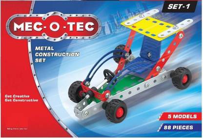 shopviashipping MEC-O-TEC Set 1 Construction Set for CONSTRUCTIVE and Creative Minds Metal Construction Set- Get Creative Get Constructive ( 5 models - 88 pieces )