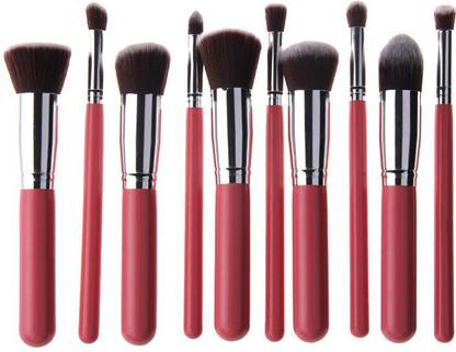 Generic Makeup Brush Set Premium Cosmetics Foundation Blending Blush Eyeliner Face Powder Brush Makeup Brush Kit (10pcs, PINK SILVER)