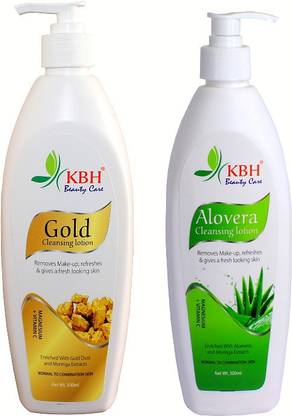 kbh Gold Cleansing Lotion Milk 500ml + Aloevera Cleansing Lotion Milk 500ml Combo Pack with Aloevera extracts Face Wash