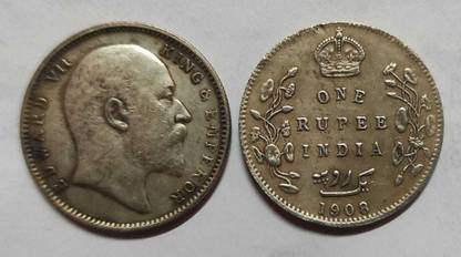 ANK ONE RUPEE INDIA 1908 EDWARD VII KING & EMPEROR Ancient Coin Collection