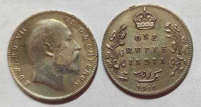 ANK Silver One Rupee Coin of King Edward VII of Bombay Mint of 1910. Ancient Coin Collection