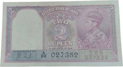 rbf 2 Rupees Note, J.B.TAYLOR George VI King Facing Left, British India Ancient Coin Collection