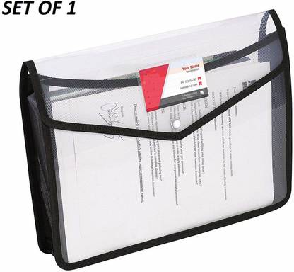 World One PVC Fancy Document Bag Folder with Snap Button (Set of 1)