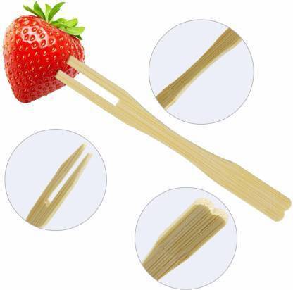 KRISHZONE wooden fruit fork pack of 65-70pc Disposable Bamboo Fruit Fork Set