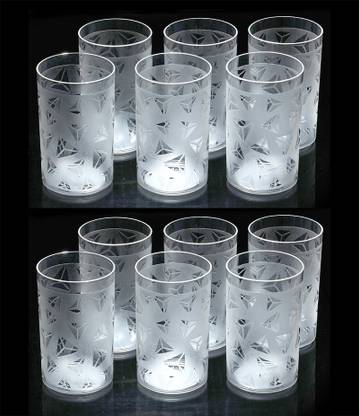 Flipkart SmartBuy (Pack of 12) Prism Pattern Water Juice Plastic Glasses Set Of 12 Glass Set Water/Juice Glass
