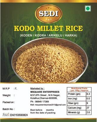SEDI KODO MILLET RICE, UNPOLISHED 5 KGS KODEN / KODRA / ARIKELU / HARKA Kodo Millet