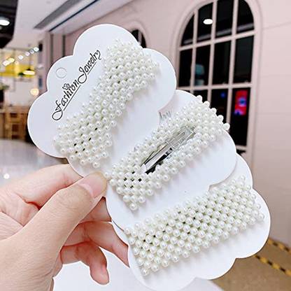 Pastel Collection Moti hair Clips attractive designs white moti Clips for girls/womens hair (pack of 3) Hair Clip