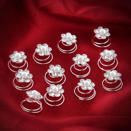 Kidzoo Spring Juda Pin Bridal Juda Pin Bun Maker Hair Accessories For Women And Girls, Silver, Set Of 12 Hair Pin