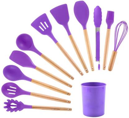 MS MODSTYLE Wooden Handle Silicone Coking Spoon Set Kitchen Tool Set