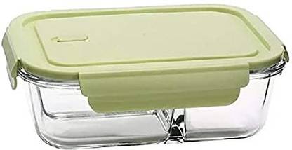 Jivank Glass Food Storage Container With 2 Partition Lock & Seel Lid Airtight For Fruit , Food & Groceries - 430 ml 1 Containers Lunch Box