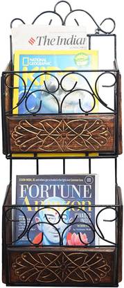 Smarts collection Wall Magazine Holders for Home & Office Black & Natural Finish (27x10x73) cm Wall Hanging Magazine Holder