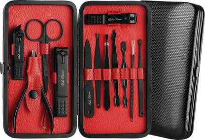 BELLA HARARO 12 in 1 Premium Manicure Set Nail Clippers Stainless Steel Nail Scissors with Peeling and Cleaning Knife, Acne Needle, Blackhead Tool Leather Travel Case