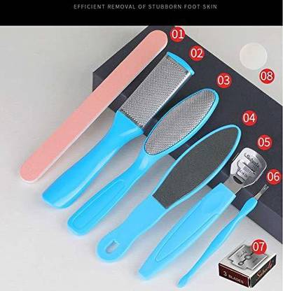 Phiz Beauty Foot File, Dead Hard Skin Callus Remover, Portable Scraper Pedicure Kit set Tools,Foot Care Too (Set of 8)