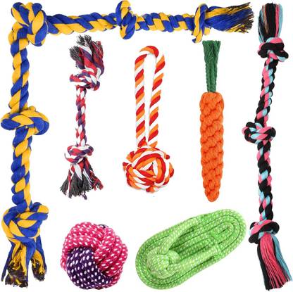 Pet Parents Dog Toys for Pets | Large Dog Chew Toys | Rope Toys for Aggressive Chewers | Heavy Duty Dental Dog Rope Toys Kit | For Small Medium and Large Dogs | 5 Knot 3 Knot 2 Knot Handle Ball Cotton Ball Sleeper Carrot Interactive Dog Toys, Combo Pack (Color May Vary) Cotton Chew Toy, Training Aid For Dog