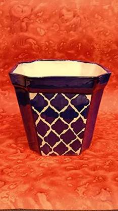 caffeine Ceramic Handmade Royal Blue Planter Small Size(set of 1) Plant Container Set