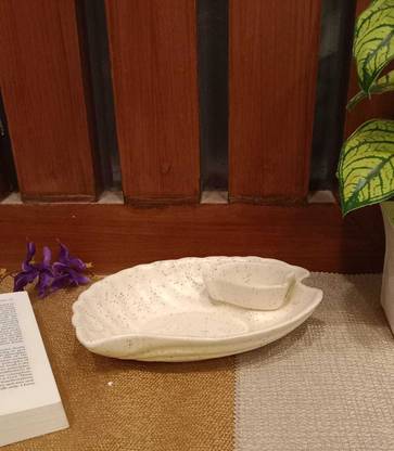 caffeine Ceramic Handmade White Heart Shape Snack Plate (Size-Small, 1 Piece) Tray