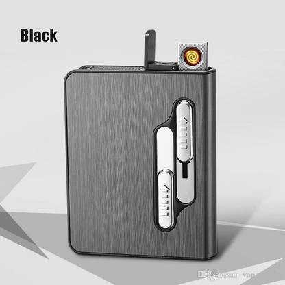 Jdp Novelty New 2 in 1 Cigarette Case with Lighter Portable Pack 10pcs Standard Size Cigarettes USB Lighters Rechargeable Flameless Windproof Electric Lighter Pocket Lighter