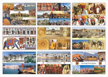 Rajasthan Picture post card on Art Paper (Beauty of Rajasthan) - Set of 9 Fine Art Print