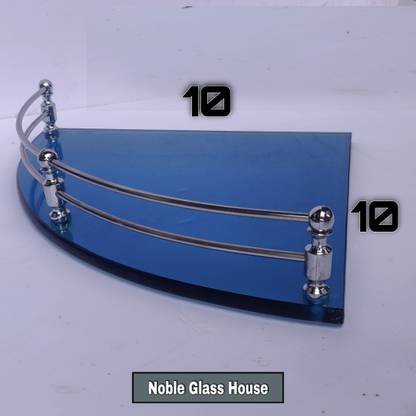 Noble 10X10 Corner Glass Blue Color With Stainless Steel Railing Glass Wall Shelf