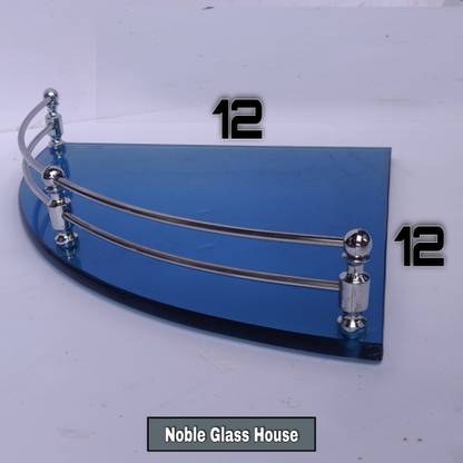 Noble 12X12 Corner Glass Blue Color With Stainless Steel Railing Glass Wall Shelf