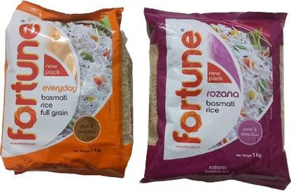 FORTUNE EVERYDAY BASMATI RICE, ROZANA BASMATI RICE 2KG COMBO PACK (PACK OF 2) Basmati Rice (Full Grain)