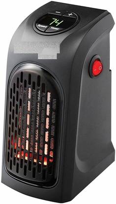 Heaven basket Small Electric Handy Room Heater Compact Plug-in, The Wall Outlet Space Heater 400Watts, Handy Air Warmer Blower Adjustable Timer Digital Display for Office, Camper, Room HeaterHandy Heater provides quick and easy heat instantly! Just plug-in and turn it on. The compact design for convenience. This powerful ceramic heater heats up to 250 square feet of space. It is perfect for garages, bedrooms, bathrooms, and more. Free up floor space since there are no messy cables! Handy Heater features whisper-quiet operation and an auto-shutoff timer. Fan Room Heater