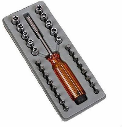 VACULACE Steel 28 Pieces Screwdriver Set with Plastic Slotted Case 28 in 1 Bit Set Combination Screwdriver Set