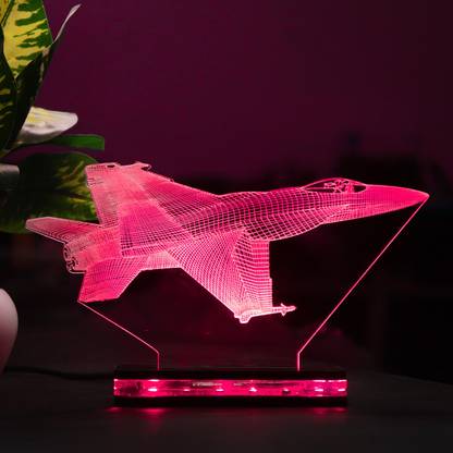 StarLaser Airplane 3D Night lamp with Remote Control & 16 Color Changing Light Gift for Birthday (Wooden Base) Table Lamp