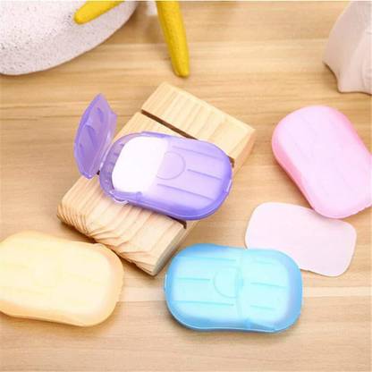 radhe creation 5 Box of 100 pcs Disposable Hand Washing Cleaning Paper Soap Flakes Mini Soap Paper Travel Hand Washing Box