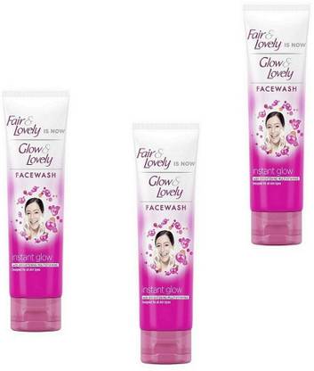 Fair & Lovely Glow & Lovely (Face) Wash Instant Glow 100g Each Pack of =3 Face Wash