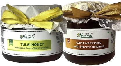 Farm Naturelle Farm Naturelle-Real Vana Tulsi Forest Honey (400 GMS) and Real Cinnamon Infused Forest Honey (400 GMS) Combo-Immense Medicinal Value