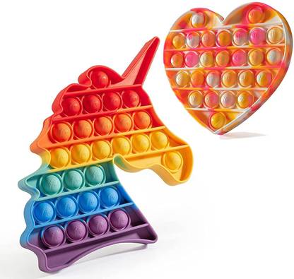 MON N MOL TOY UNICORN + HEART Pop Bubble Toys, Fidget Sensory Push Toys Rainbow Colors Silicone Stress Reliever Toy Autism Special Needs