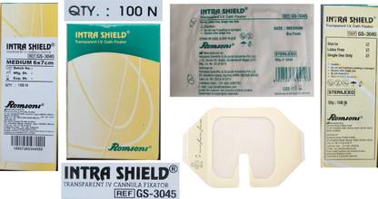 Romsons INTRA SHIELD GS-3045 Adhesive Transparent I.V. Catheter Fixator Dressing (Medium - 6 x 7 cm) Pack of 100 First Aid Tape