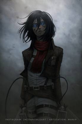 Shingeki No Kyojin Anime Girls Short Hair Fantasy Weapon Black Hair Hd Matte Finish Poster Paper Print
