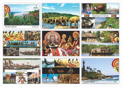 Kerala Picture post card on Art Paper (Kerala-Gods Own Country) - Set of 9 Fine Art Print