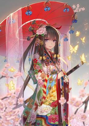 Anime Girls Long Hair Kimono Matte Finish Poster Paper Print