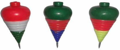 D'Mega Mart Games Plastic Spinning Lattu / TOP / Bhawara Multicolor with Thread Three Colour